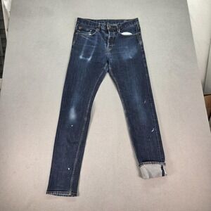 Selvedge Jeans Mens Blue Garcia Dark Wash Tapered Skinny Button Fly Fits 30x30